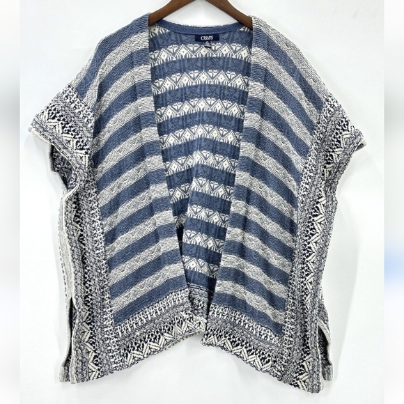 Chaps Sweaters - Chaps Blue Woven Open Front Poncho Cardigan Southwestern Cowgirl Womens Medium